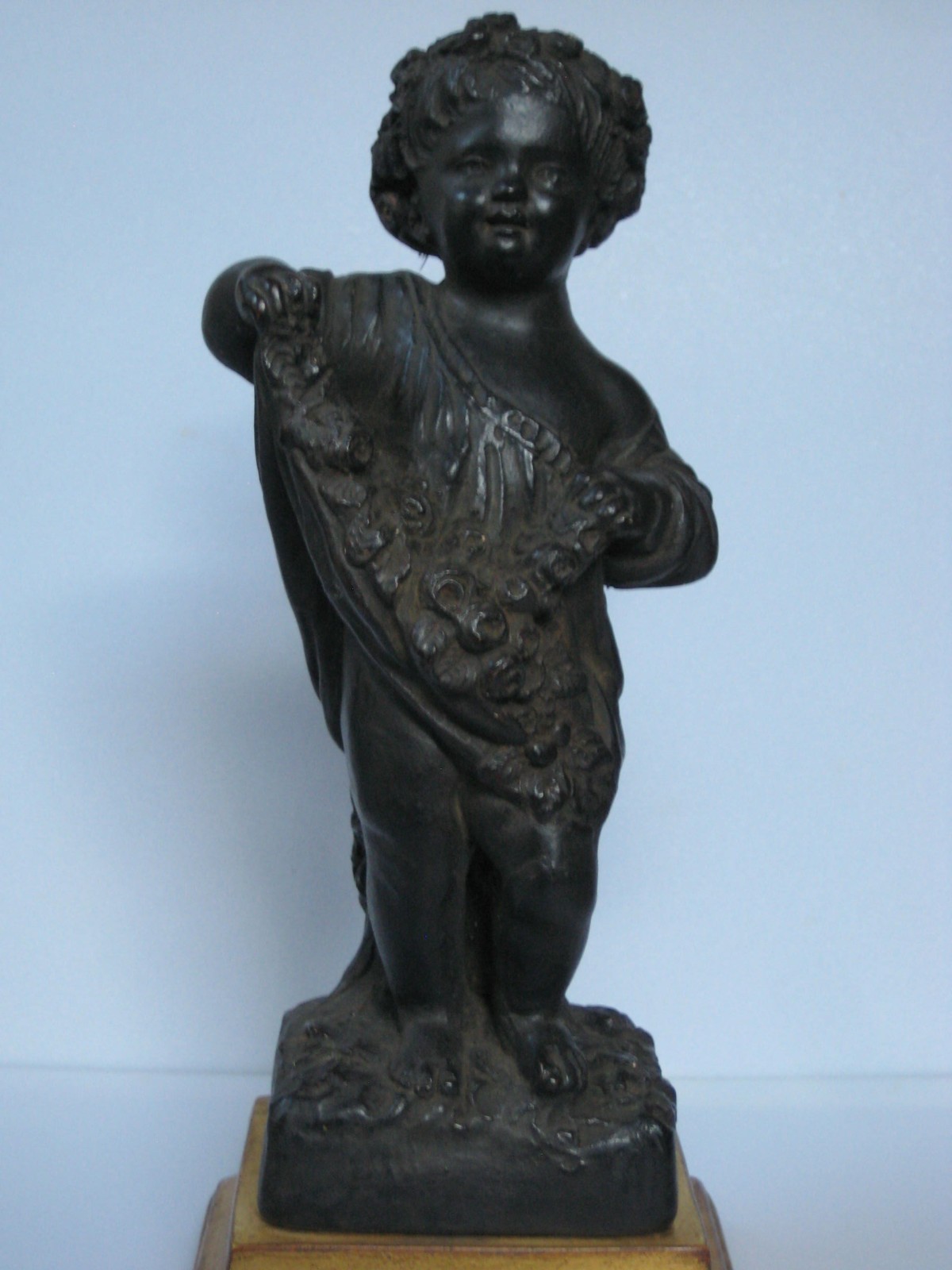 Vintage Italian Borghese Black & Gold Plaster Cherub Putti Figurine c. 1930