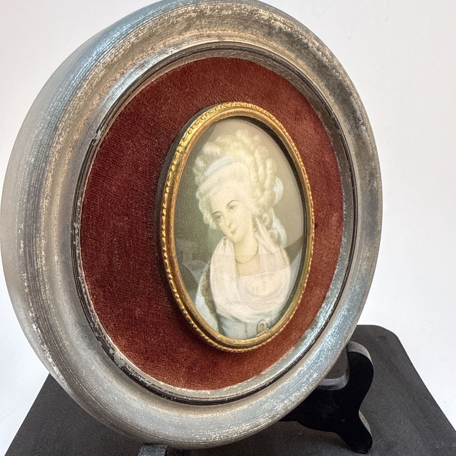 Vintage Miniature Portrait Of A Court Lady, Mrs. Chaplin By George Romney.
