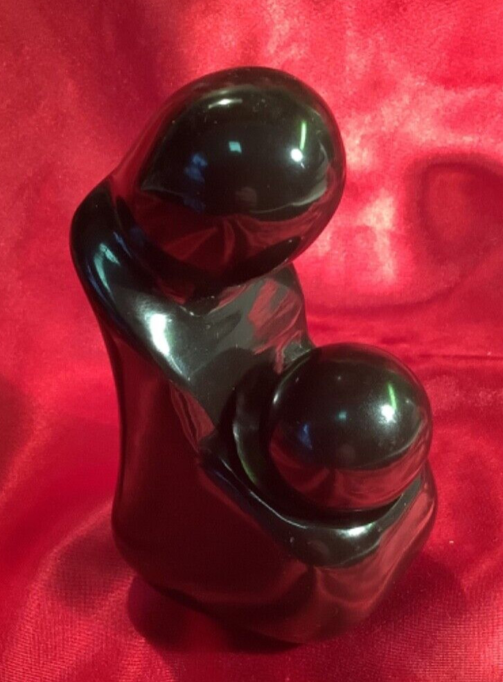 Vintage Black Marble Onyx Marble Mother Child Sculpture 4 3/4″ – s6d