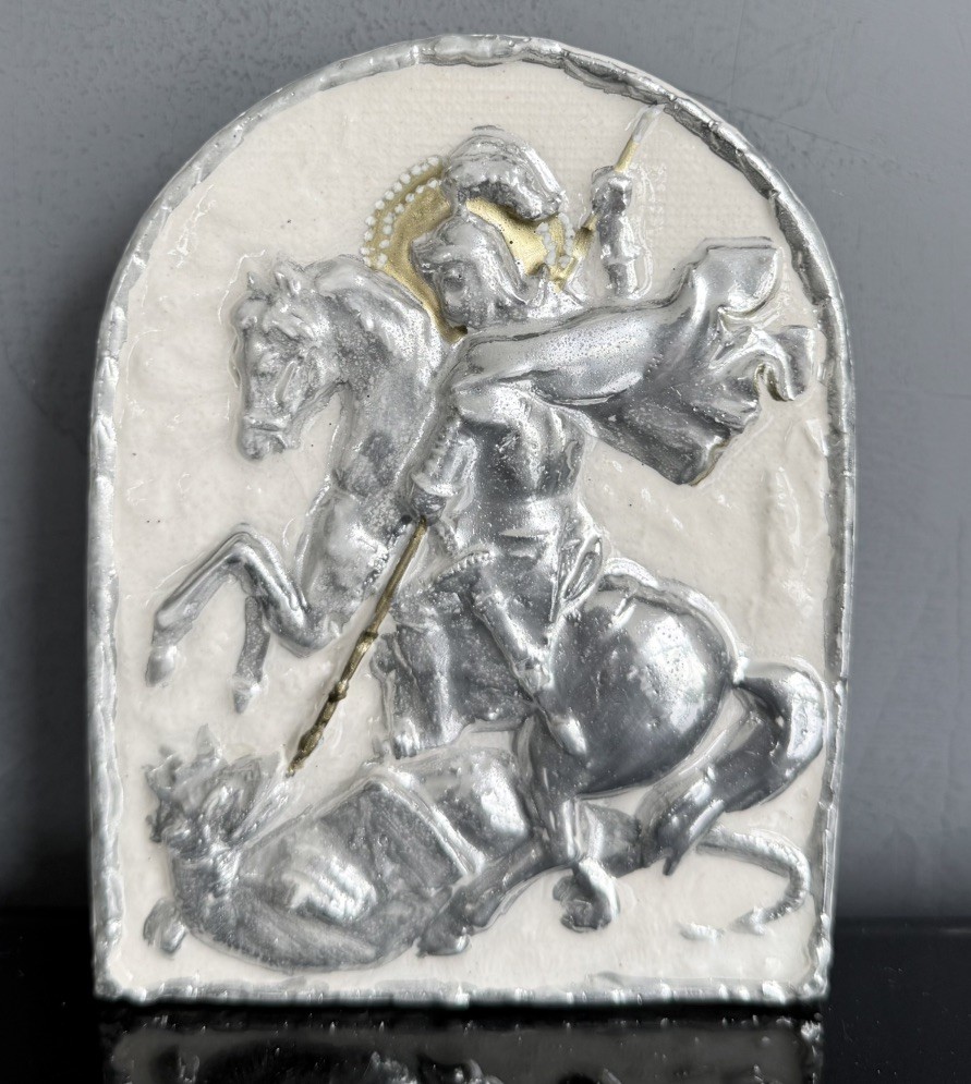 St George warrior Slaying The Dragon sculpture stone silver Christian gift faith