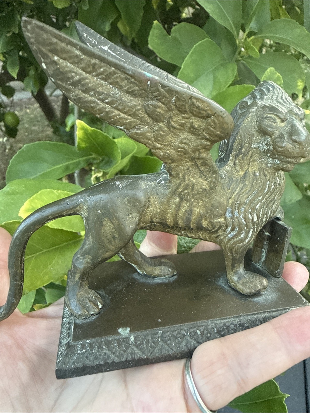 Antique Heavy Cast Bronze Winged Lion of Saint Mark Figurine