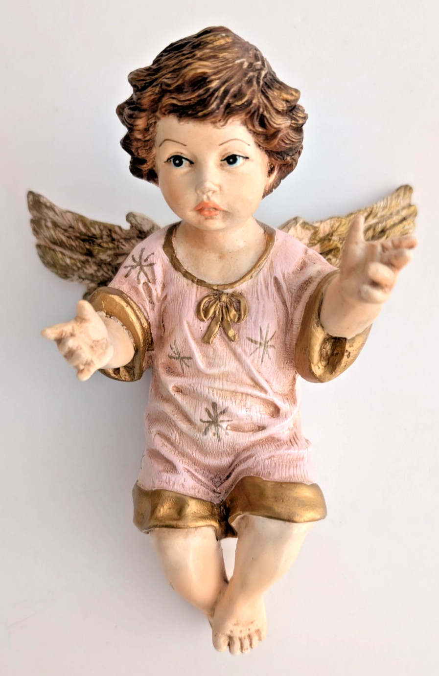 Cherub Angel 3D Wall Art Resin 7″x6″; Open Arms, Pink & Gold Accents; Mexico?