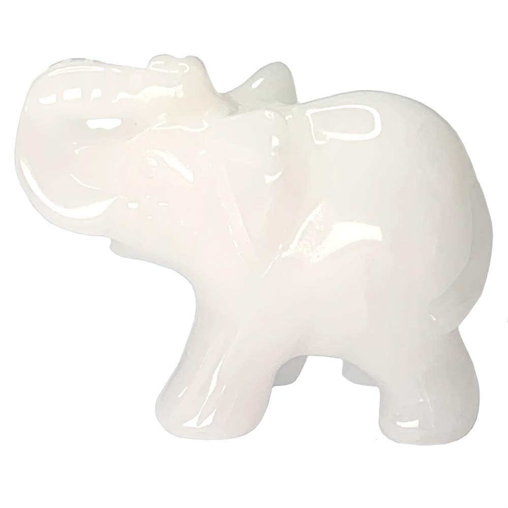 White Jade Elephant Gemstone Figurines Hand Carved Pocket Statue Healing Crys
