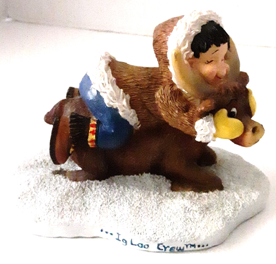 Vintage Eskimo Child Hugging Moose Igloo Crew Figurine Cindy Groom 90s Decor Y2K