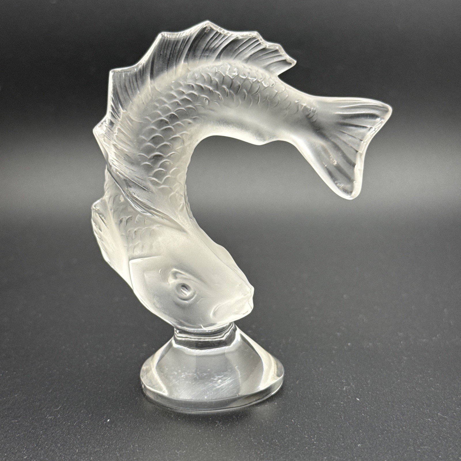 Lalique Crystal Frosted Glass Leaping Koi, Fish Goujon Paperweight Figurine