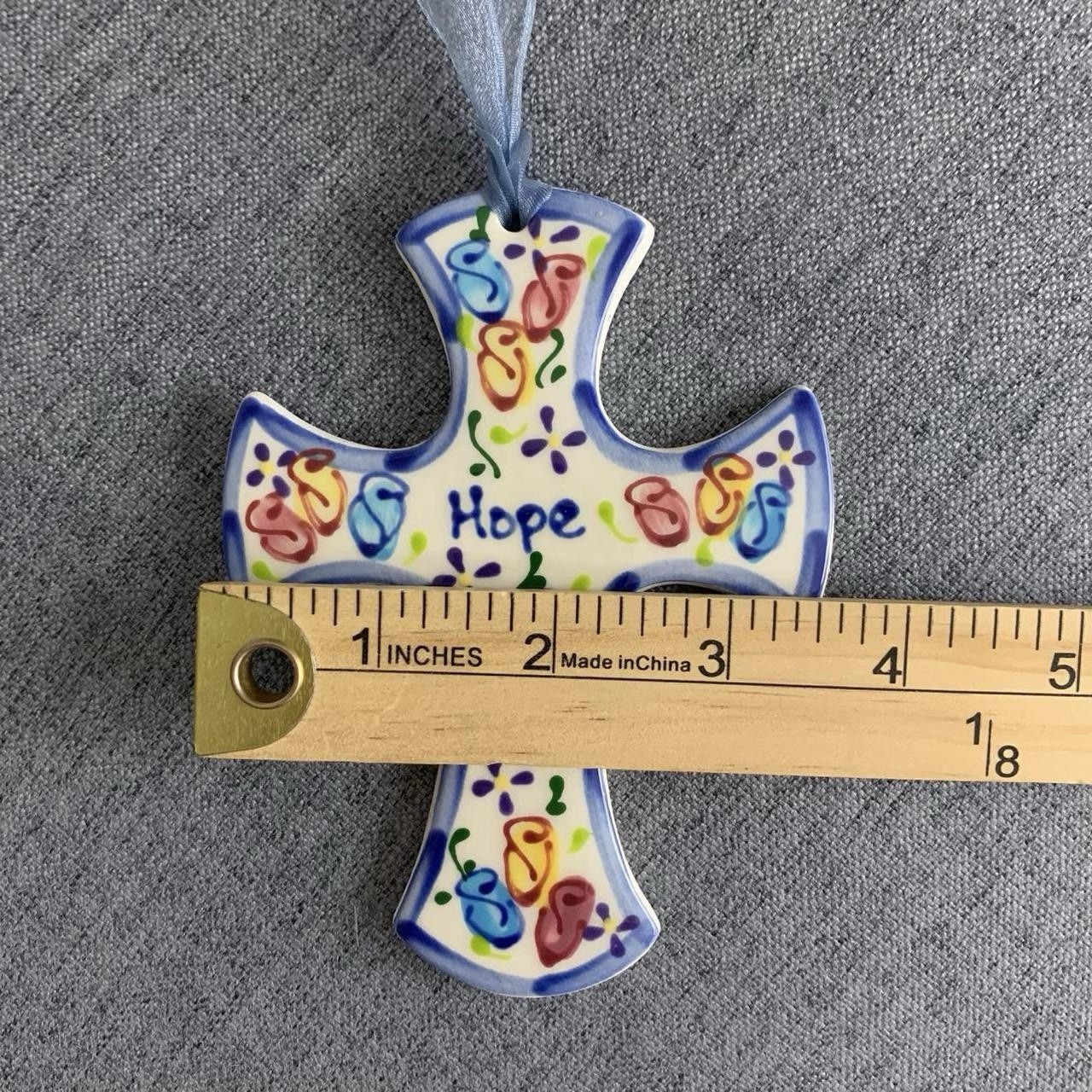 J Duban Designs Hanging Ceramic Dainty Cross Religious HOPE Decor Handcrafted