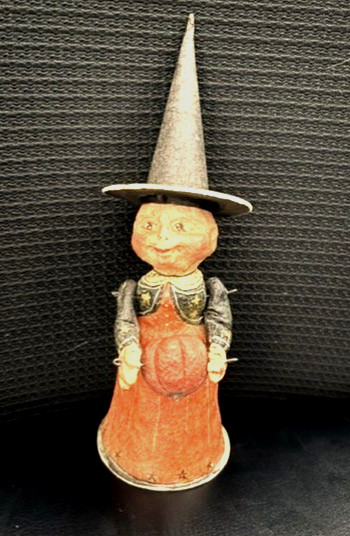 Vintage PoliWoggs American Folk Art Witch with Pumpkin Figurine -9 1/2″