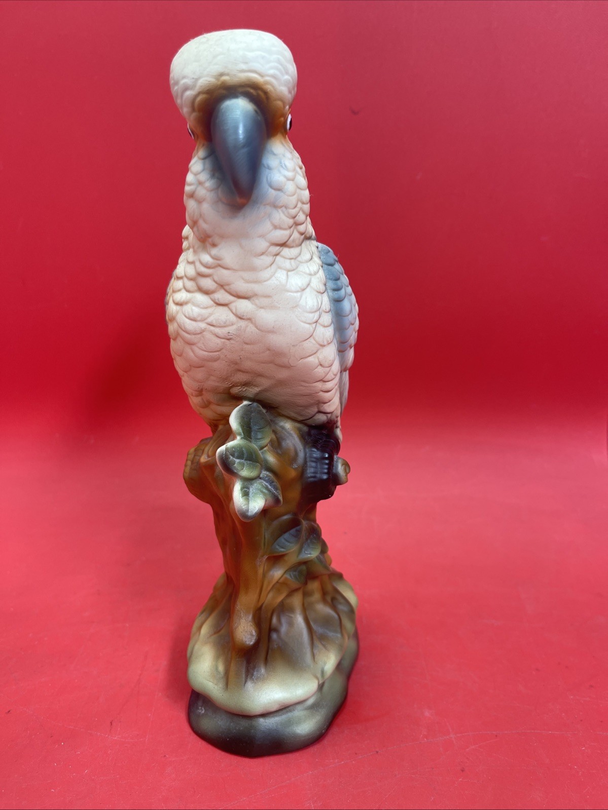VINTAGE PORCELAIN PARROT PERCHED ON STUMP MULTICOLORED JAPAN 10”