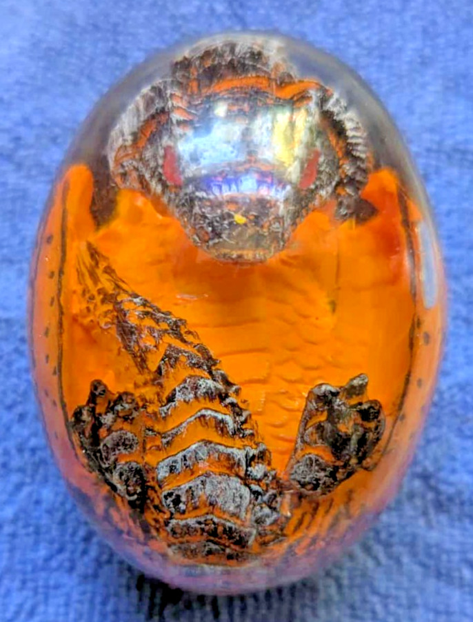 Clear Resin Dragon Egg Colorful 2.75″ High x 2″ Wide ORANGE AND BLUE