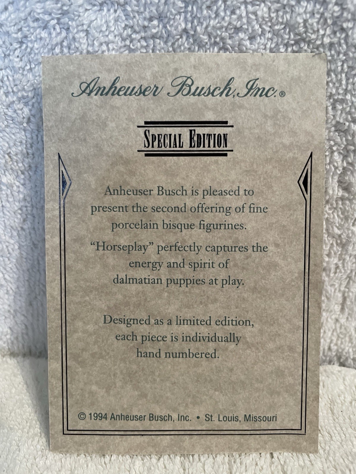Anheuser Busch Special Edition “Horseplay” Figurine (Dalmatian Puppies At Play)