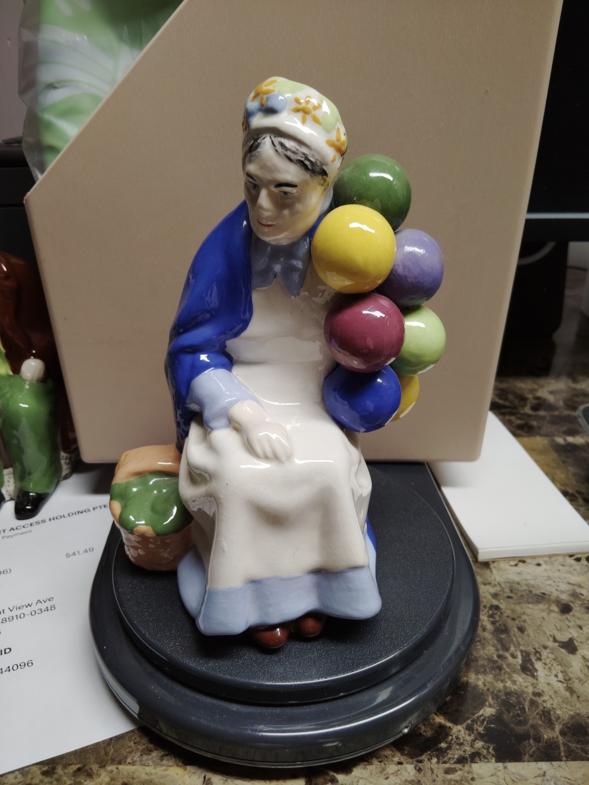 Vintage Old Balloon Seller 7.5″ Ceramic Woman Figurine Statue