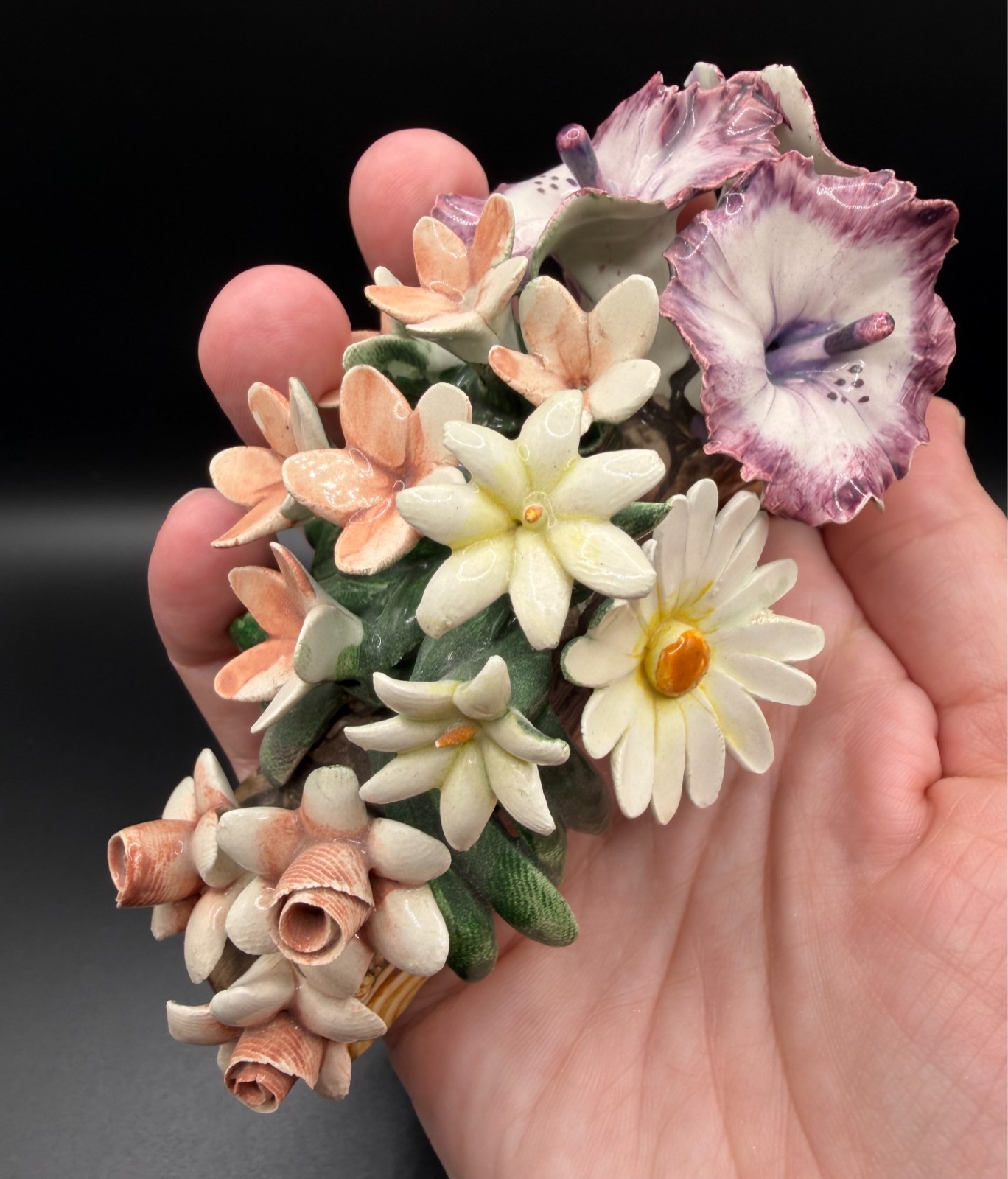 Vintage Capodimonte Italy S. Rioleva Porcelain Floral Bouquet on Branch Figurine