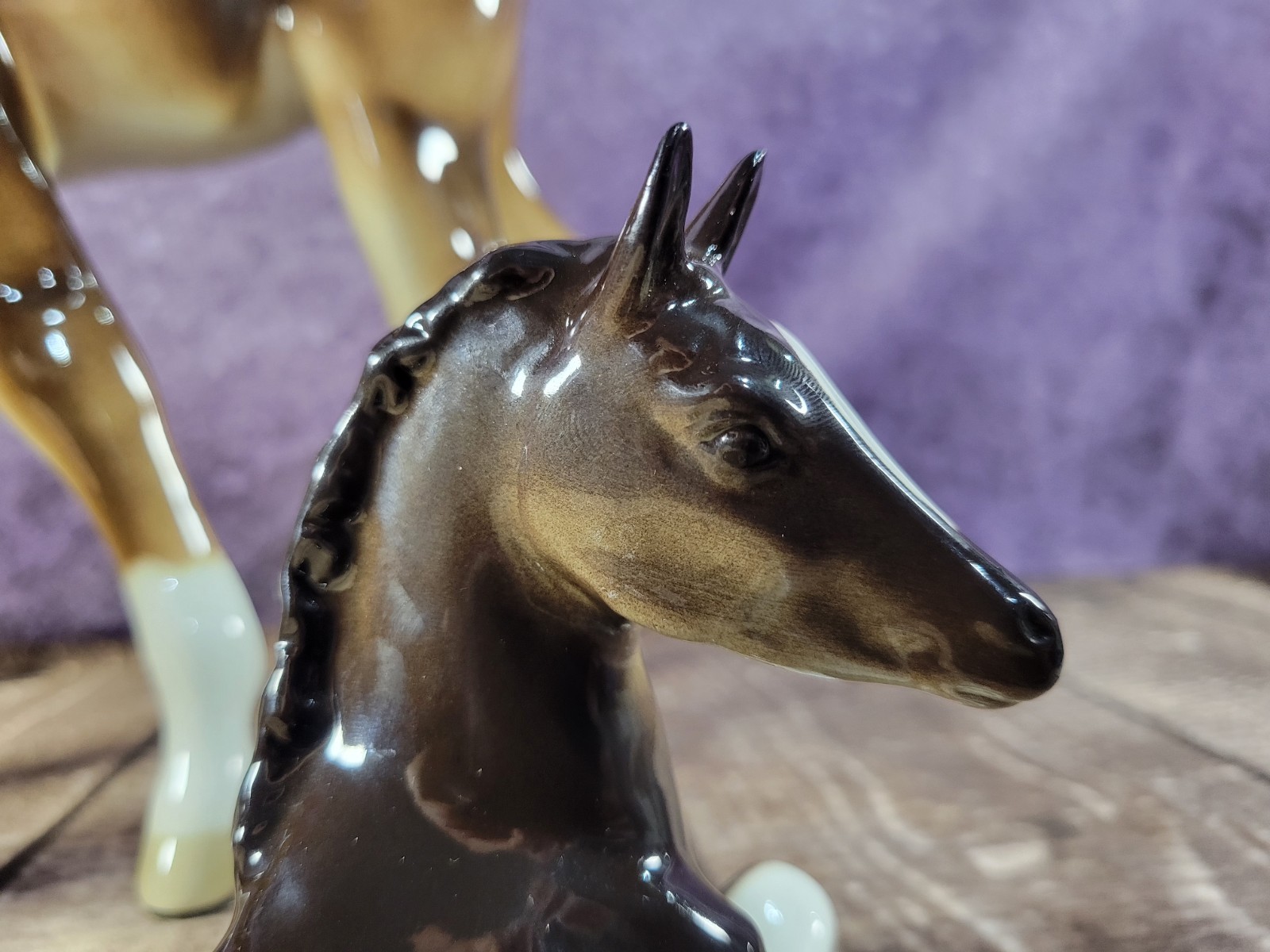 Lomonosov Vintage Imperial Porcelain Brown Grazing Foal & Resting Foal