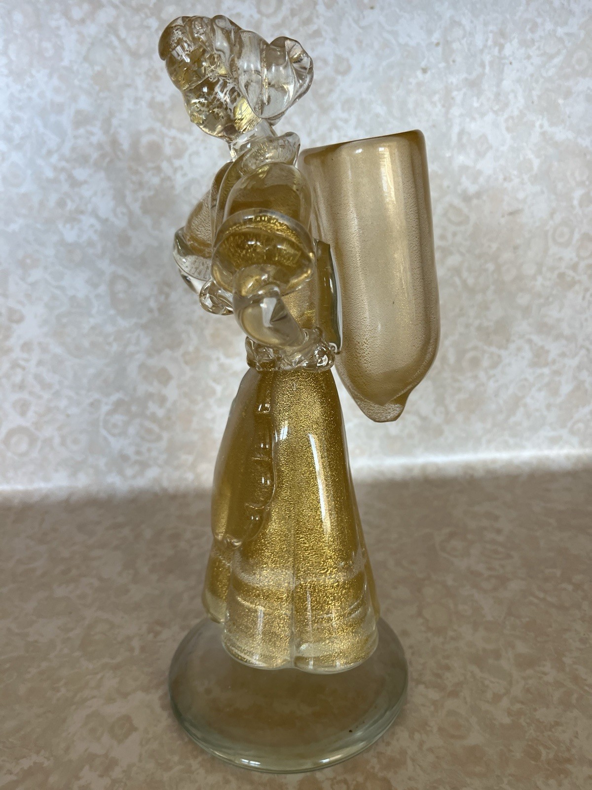 Vintage Murano Glass Woman Figurine Clear Gold Dust Swirl 11” Tall (172 ME)