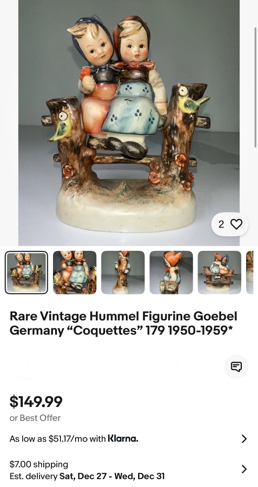 Rare Vintage Hummel Figurine Goebel Germany “Coquettes” 179 1950-1959*
