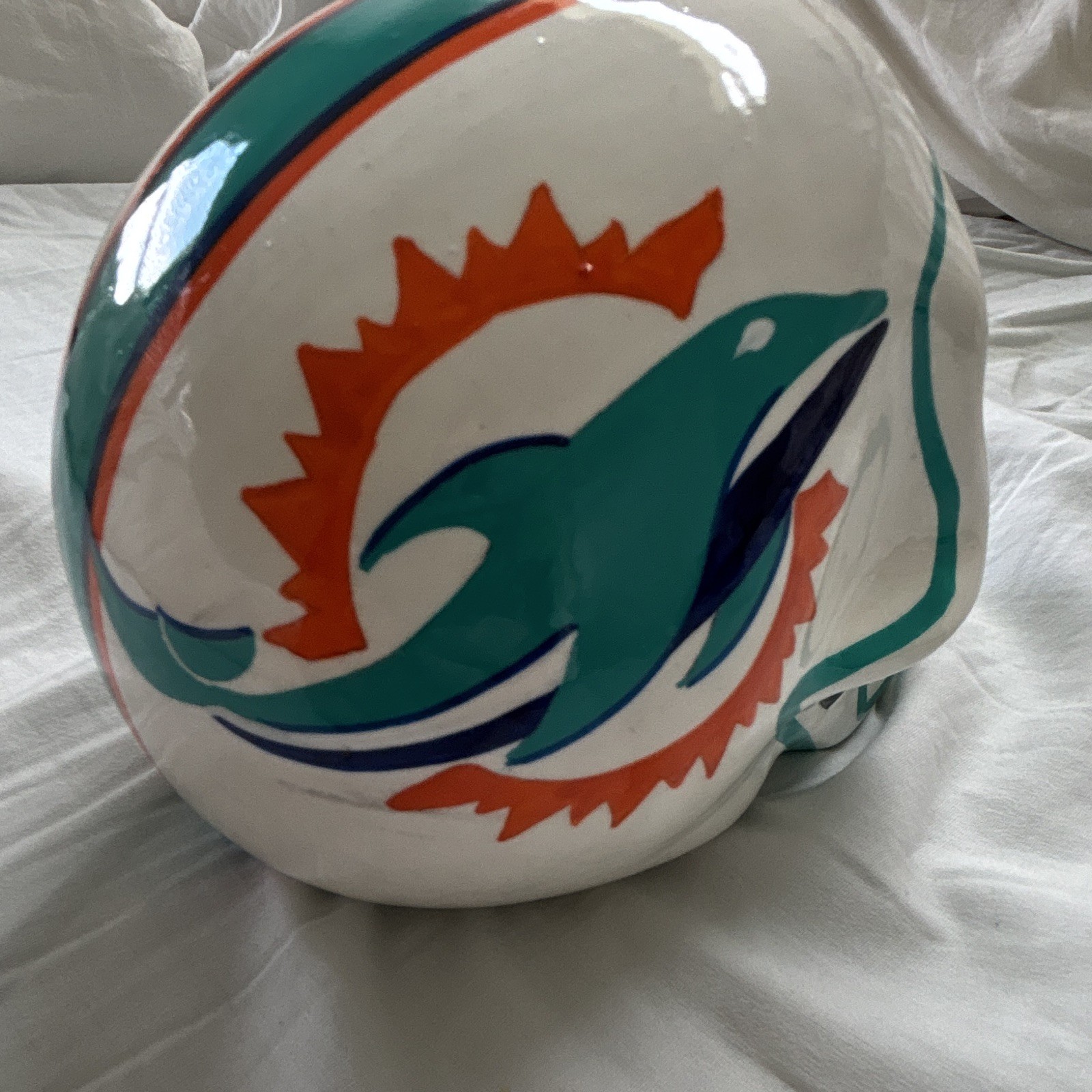 Miami Dolphins Decor Ceramic Sugar Skull Figurine Painted White Teal Orange