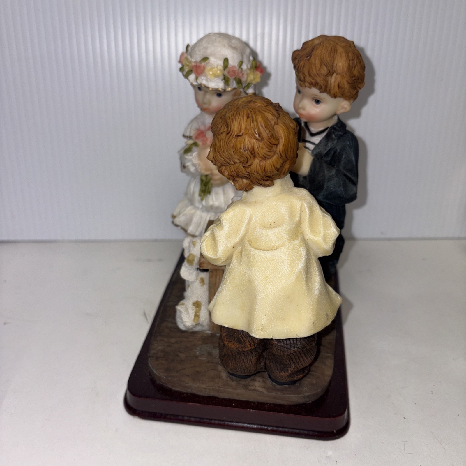 Casinelli Hand Painted Resin and Wood Base Figurine Boy Girl and Dog Wedding
