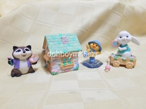 Hallmark Merry Miniatures Easter Bunny Rabbit Basket chick raccoon cottage LOT