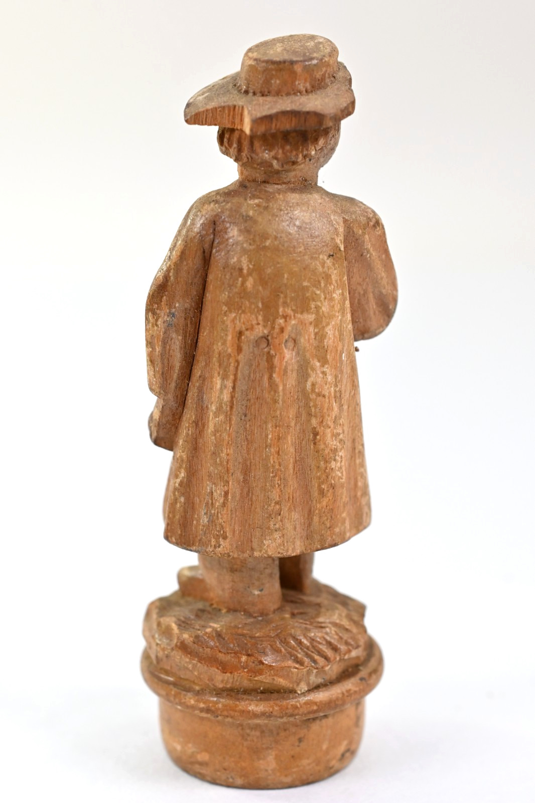 Vintage Hand Carved Wood Folk Art Figure Man in Hat Miniature Carving 3.25″