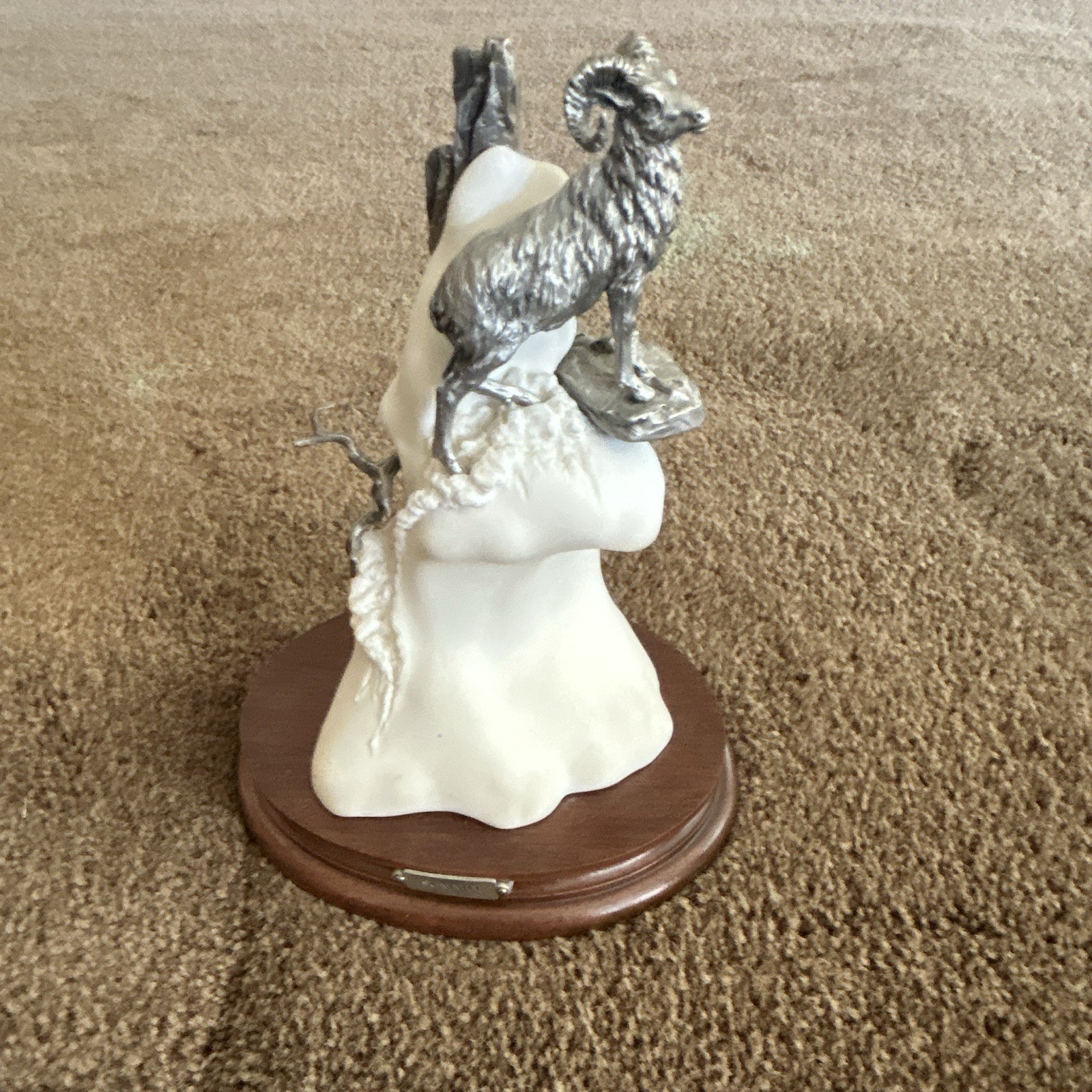 Summit Chilmark 1988 Mountain Goat Figurine Signed Gary J. Smith Metal/Wood