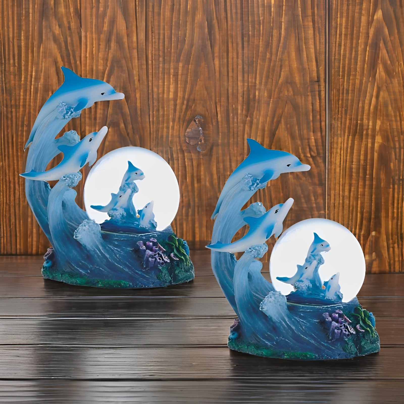 2-PC Gift Set 5″H Dolphin Glitter Snow Globe Ornament Home Decor Unique Gift