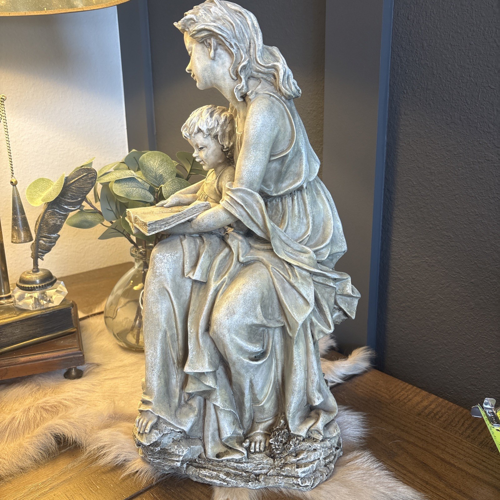 Mother Reading To Child Sculpture Figurine Mother Daughter Teacher 18 inch