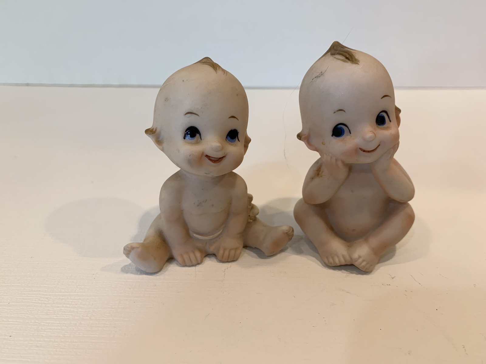 Two KELVIN’S Kewpie Dolls Baby Figurine Sitting Blonde Hair Vintage Japan Piano