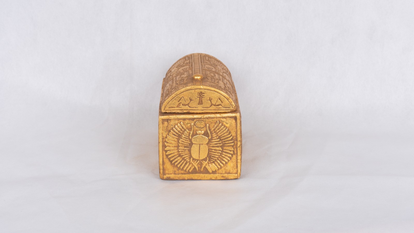 Rare Ancient Egyptian Jewelry Box Golden Scarab & Osiris Inscriptions Sculpture