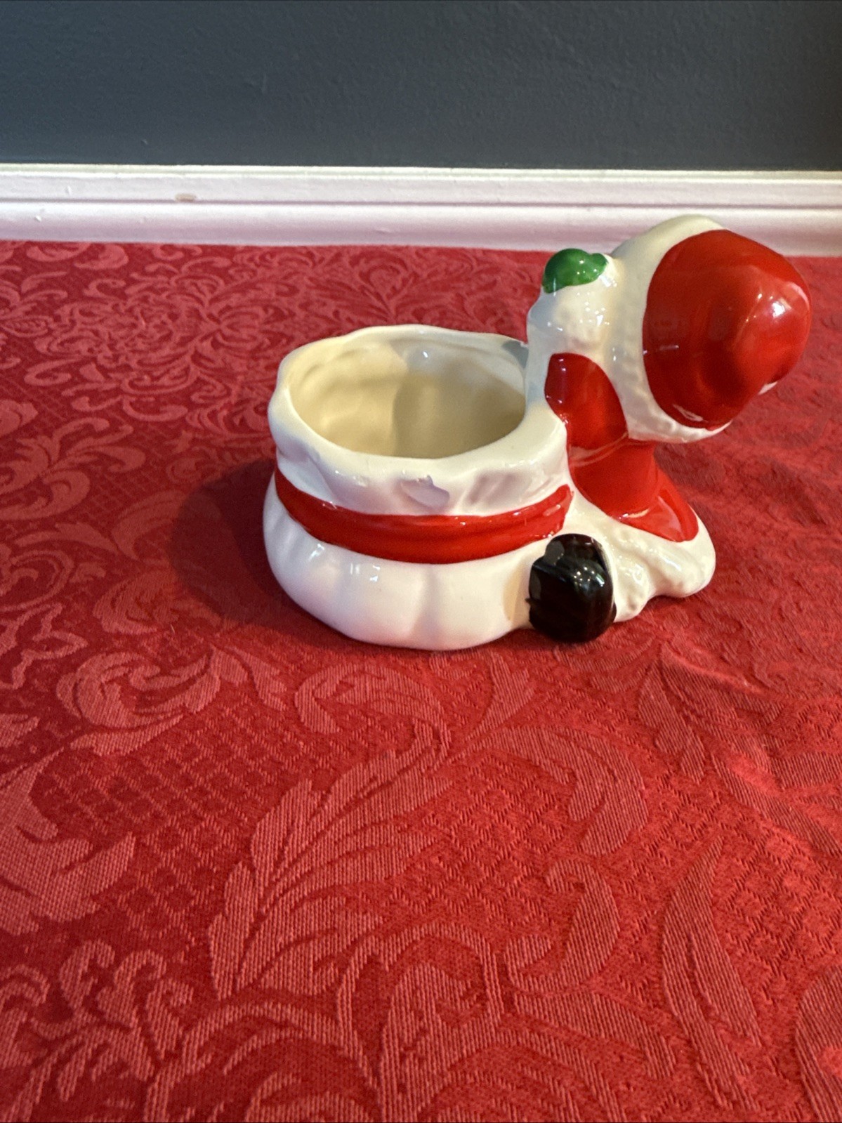 Vintage SANTA Toy Bag Christmas Holiday Candy Dish Candle Holder 4” x3” 1960’s
