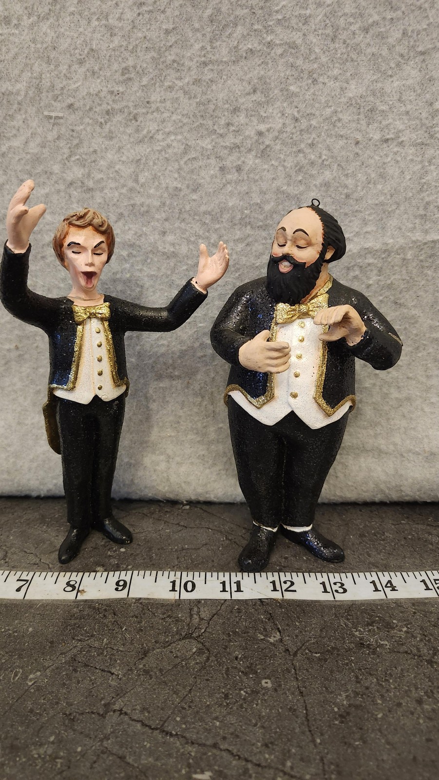 Pavarotti Opera Singer Musician Figurine Ornaments Set Black Gold Tuxedo Damaged