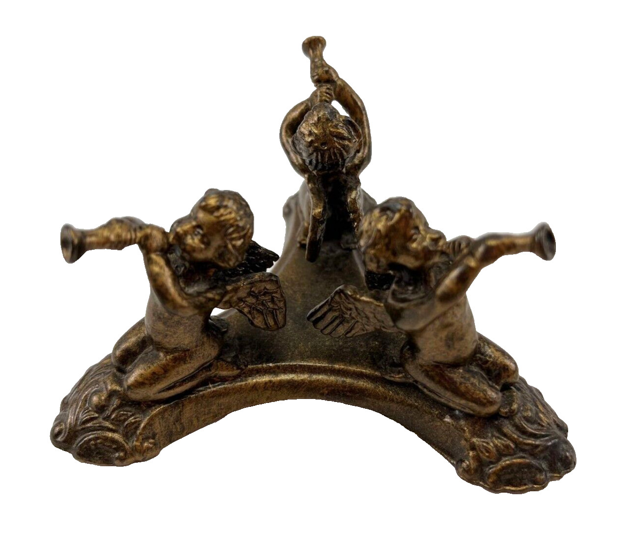 Vintage Musical Angels/ Cherubs Playing Horns Metal Figurine Retro Decor