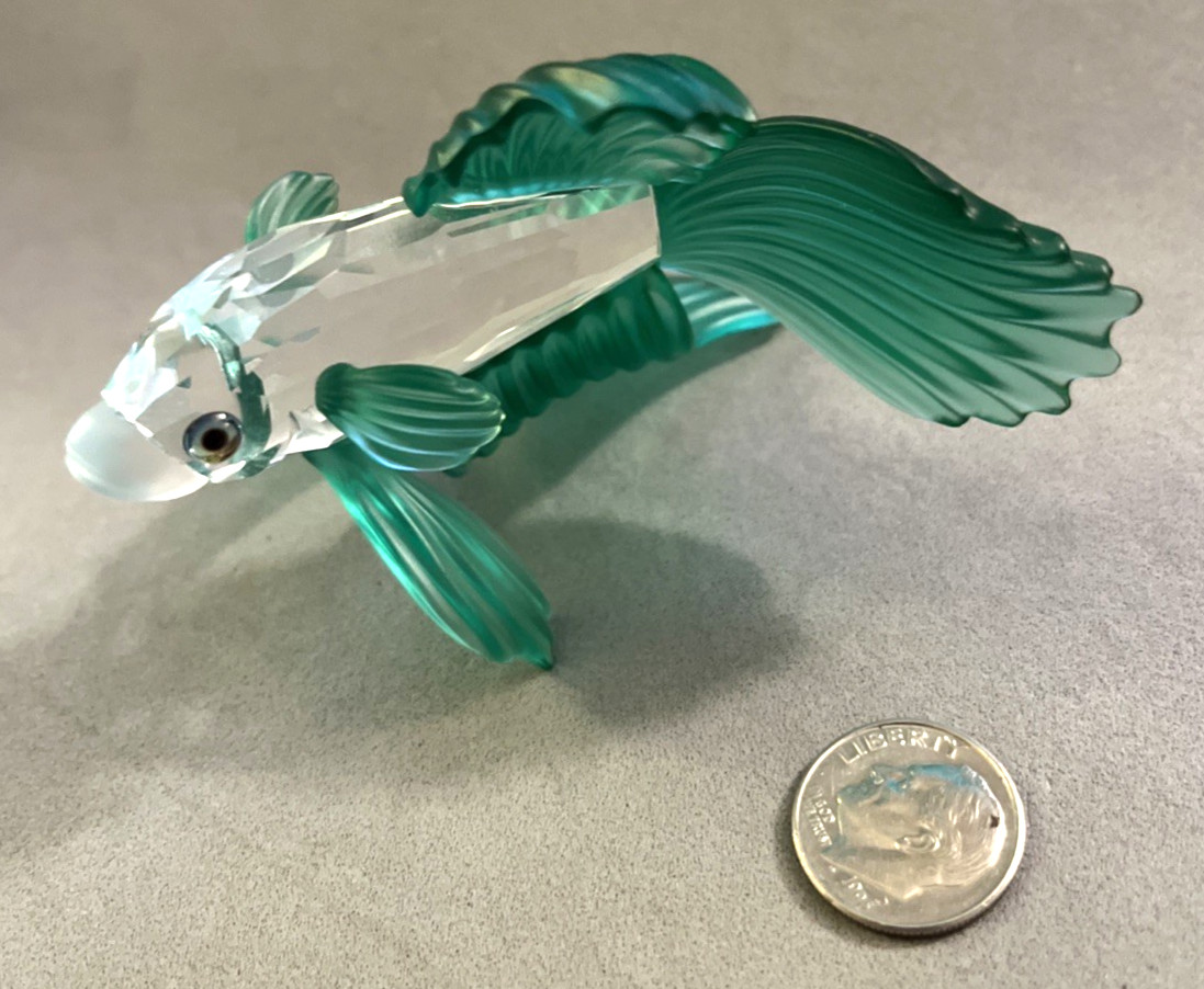SWAROVSKI Crystal Siamese Fighting Fish Green Clear Figurine Decor 3.25″ x 2.5″