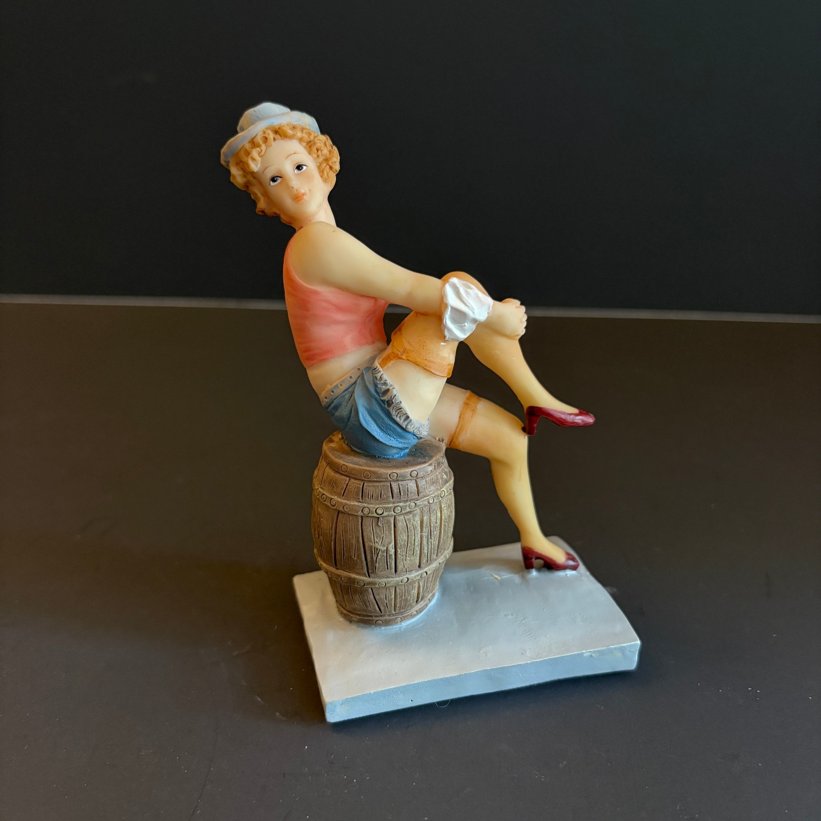 Vintage Regency Fine Arts Pin-Up Figurine “The Coquette” – Barmaid Barrel 5″