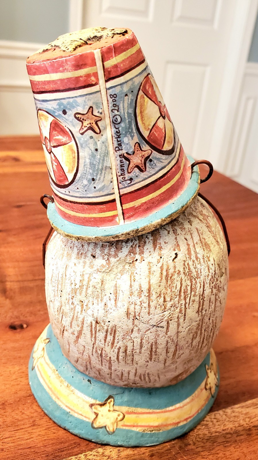 RARE Primitives by Kathy Johanna Parker Folk Art Sea Gull Head with Beach Bucket