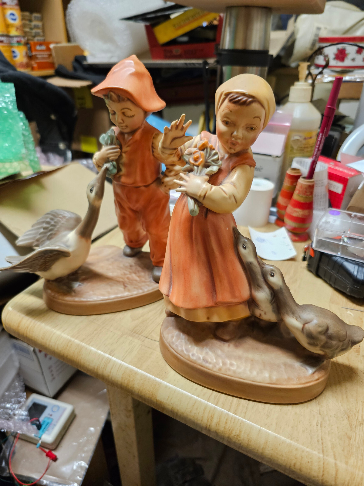 Vintage Figurines Boy With Goose, Girl With Geese 2 Pieces Holland Mold