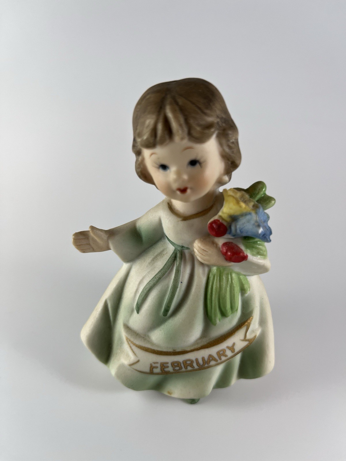 Ardco February Birthday Girl Figurine Holding Flowers Vintage ‘50s ‘60s