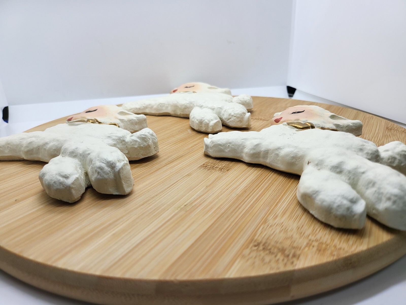 Set Of Three Chalkware Lamb Sheep Wall Hanging Decor