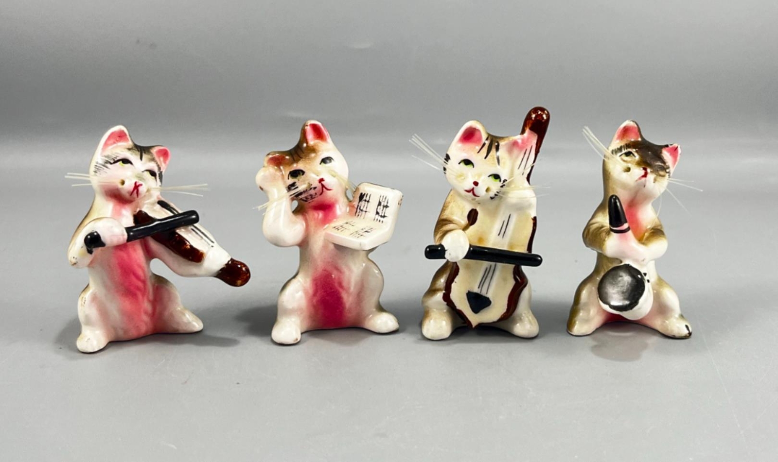 Vintage Lot of 4 Japan Miniature Cat Whiskers Playing Cello Sax Violin Figurines