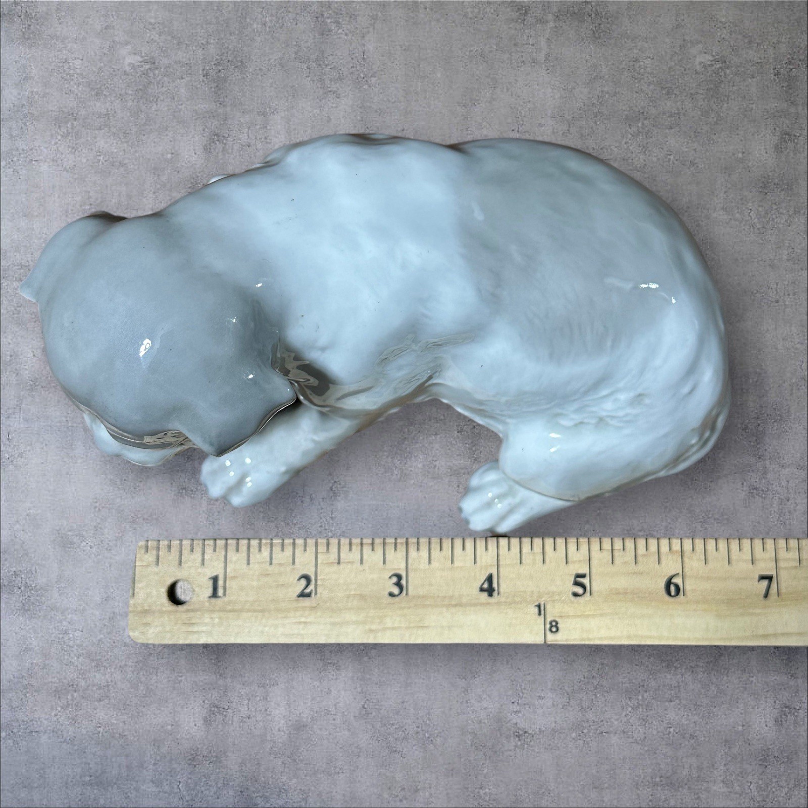 Gebruder Heubach Antique Porcelain White Gray Seated Dog