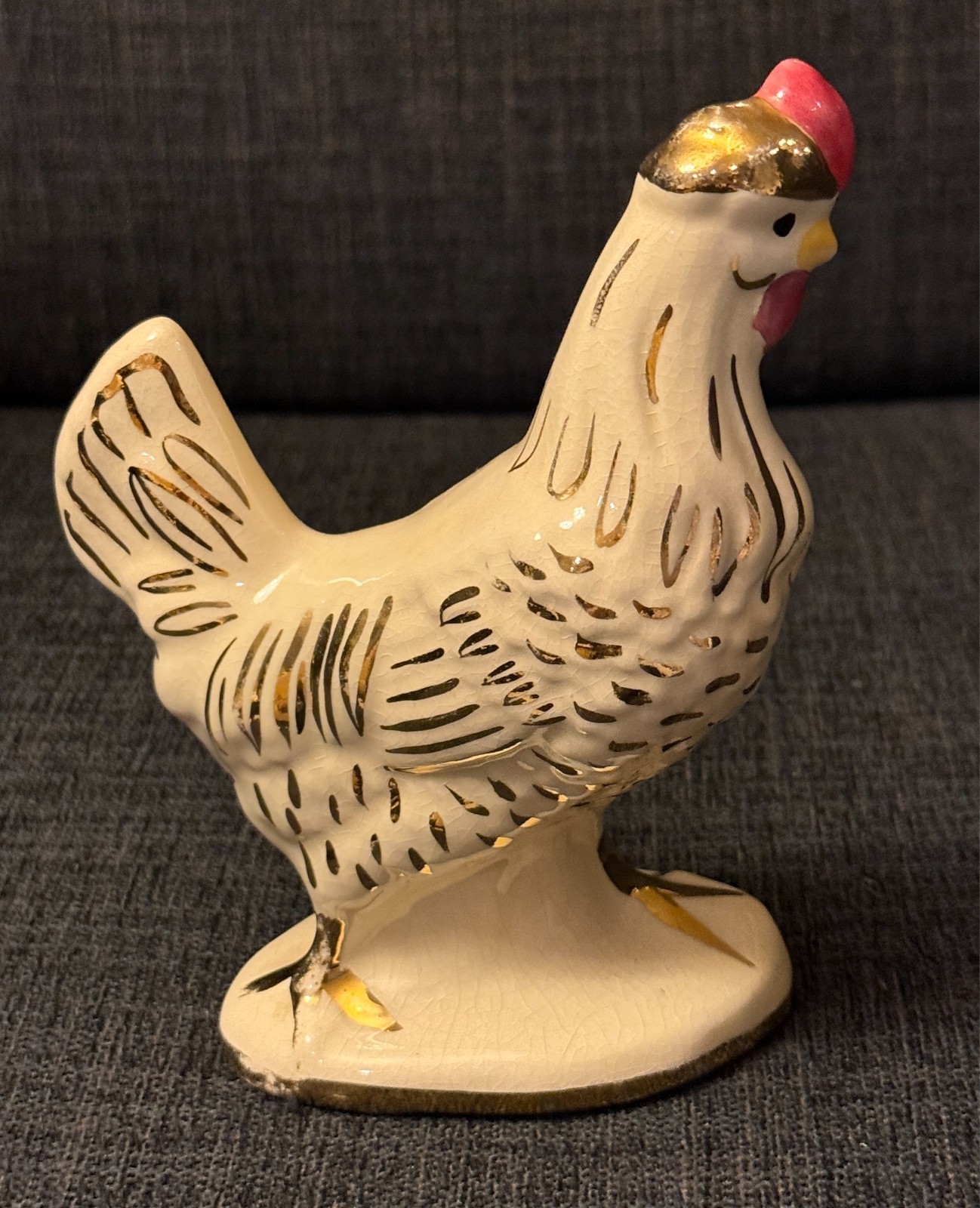 VTG Porcelain Rooster Chicken Hen Figurine Elegant White & Gold Accent Farmhouse