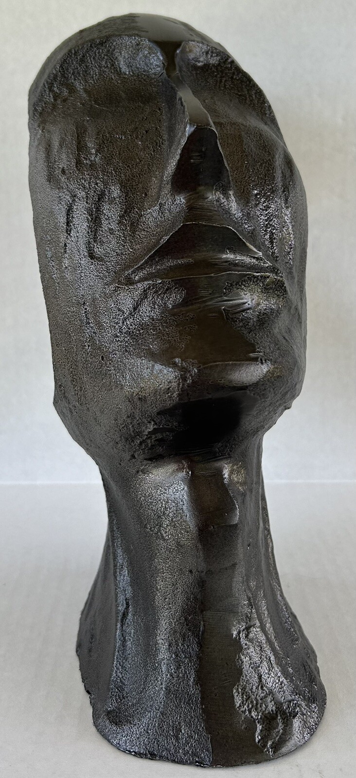 Empty Head Metal Sculpture 12″ Figural Silhouette Hole In the Head Brutalist Art