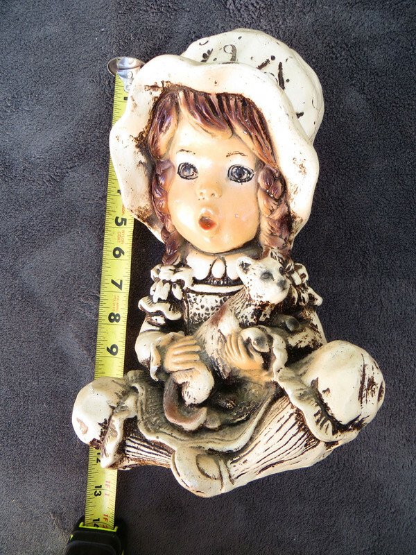 Girl Figure Heavy Chalk Plaster Cast Child with Kitten Cute Gift Old Vintage GF