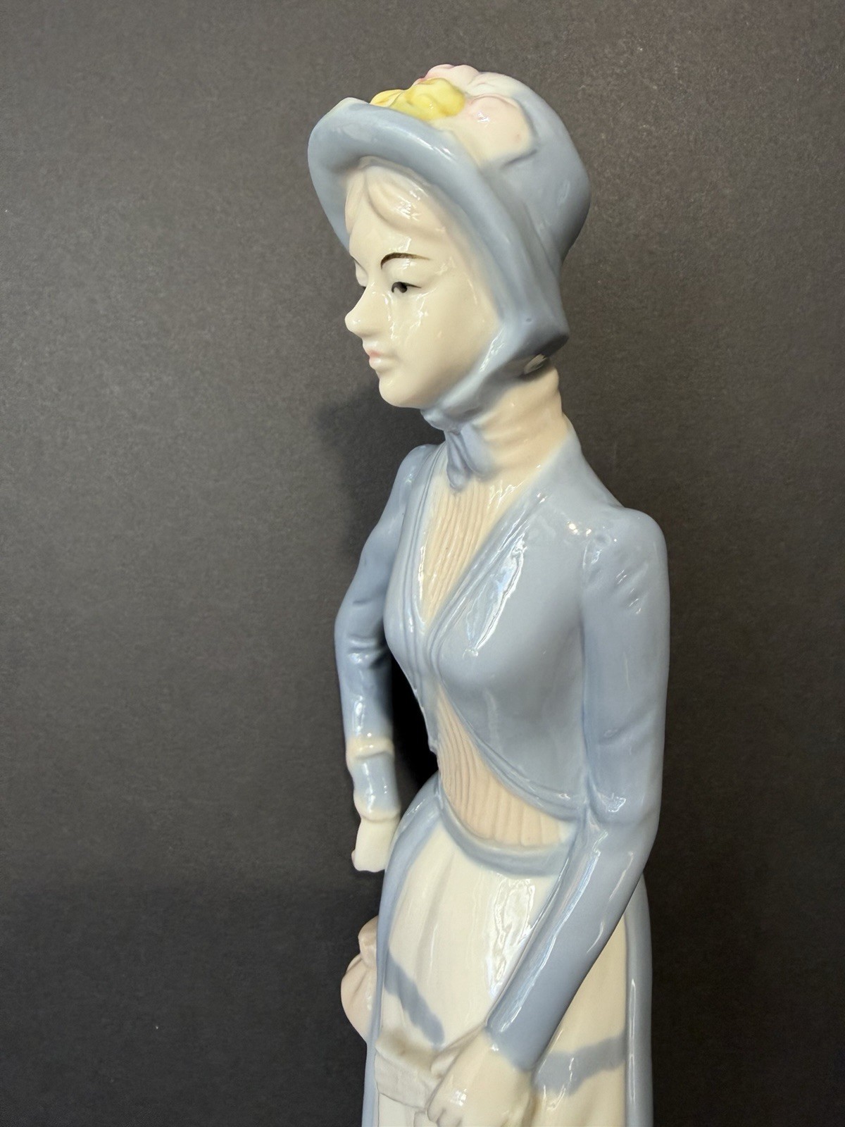 Vintage MORRISON Porcelain Figurine Lady in Blue Gray Jacket Skirt