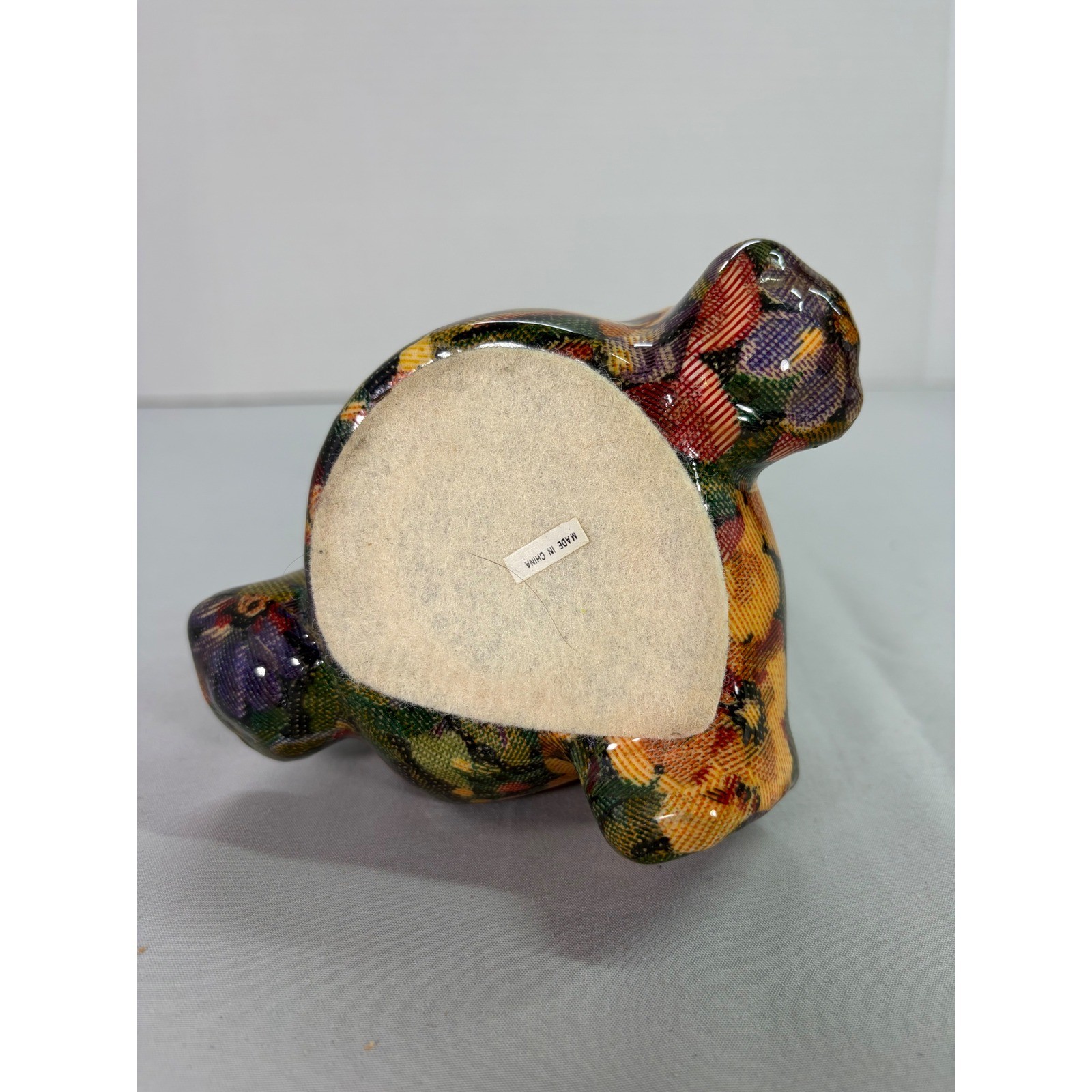 Vintage Joan Baker Floral Patchwork Teddy Bear Tapestry Figurine Cottage Core