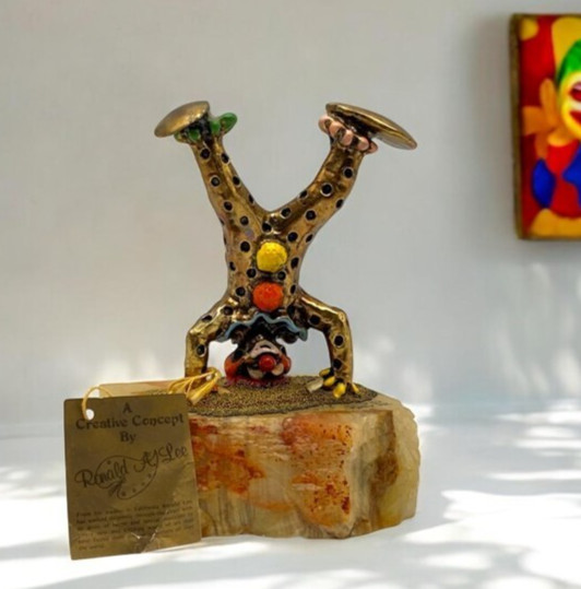 Vintage 1982 Ron Lee Clown Signed Sculpture PINKY THE CLOWN Standing on Head 24K