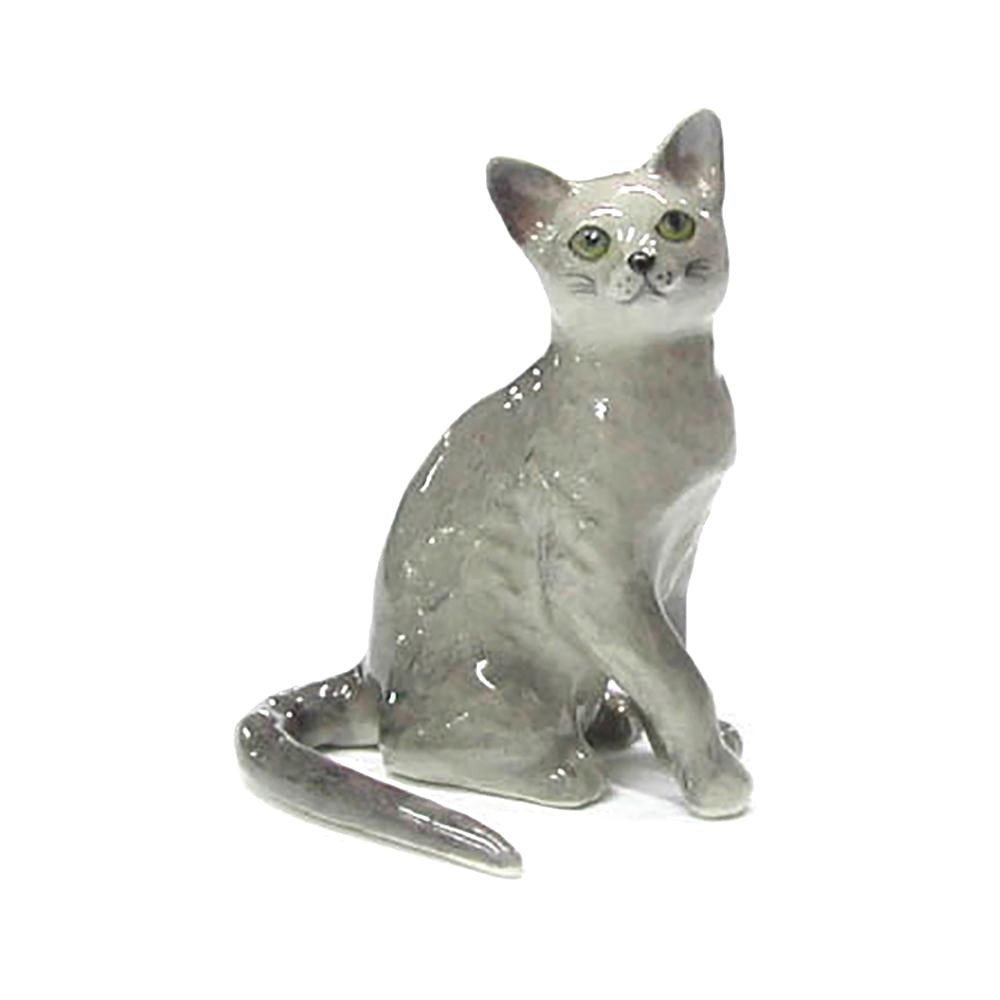 Northern Rose Russian Blue Cat – Home Decor – Miniature Porcelain Figurine