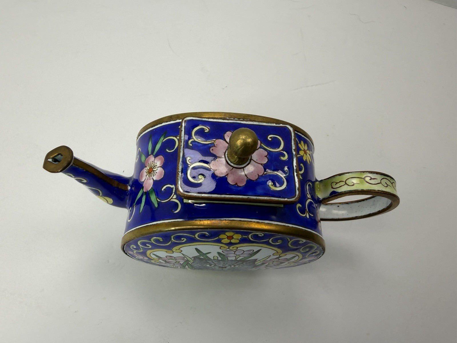 Kelvin Chen Miniature Mini Enamel Decorative Teapot Trinket Cats Blue Vintage