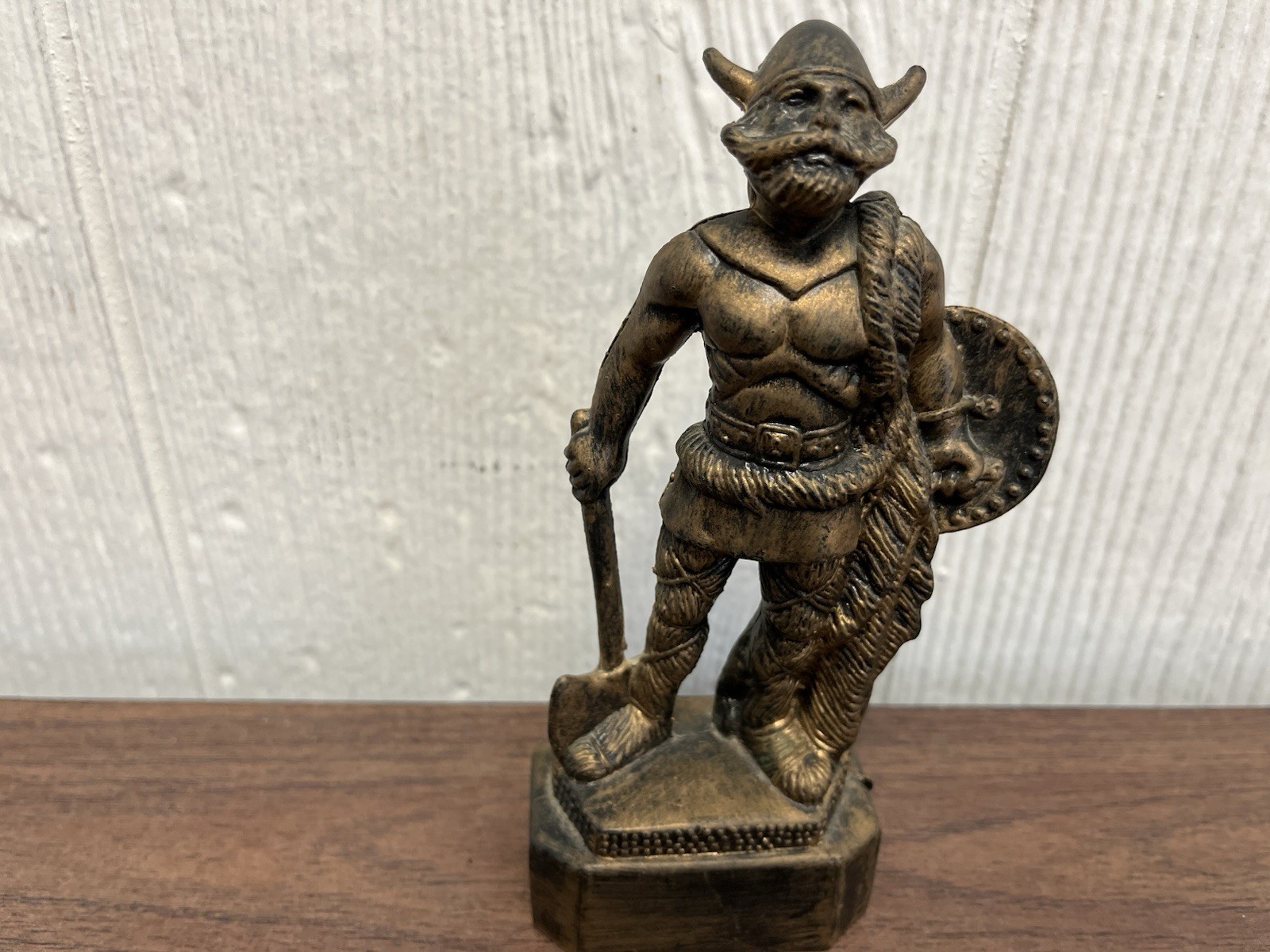 Vtg Viking Warrior Figurine 6.5″ Detailed Molded Plastic Antique Finish 10/2/25c