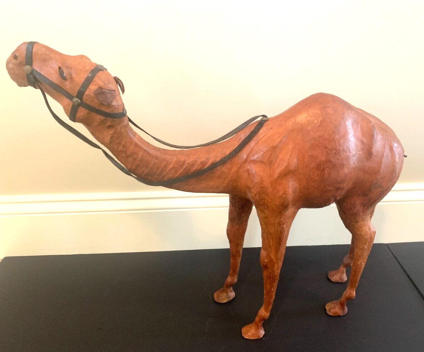 Vintage Leather Wrapped Large Camel 21′ W X 17″ Tall with glass eyes