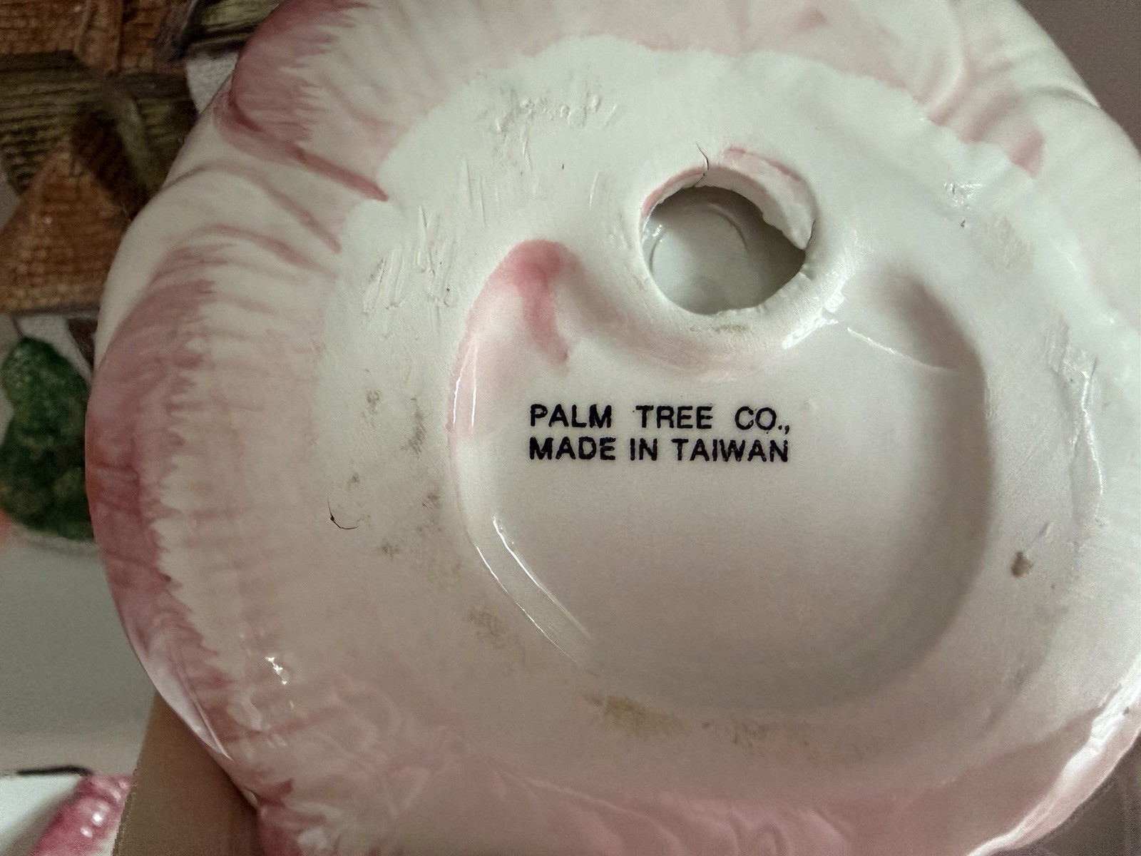 Palm Tree Co Ceramic Hand Painted White/Pink Rabbit Figures/Dish Set of 2 Easter